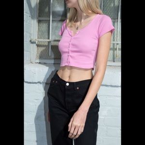 Brandy Melville/J Galt Pink Cropped T-Shirt 2021